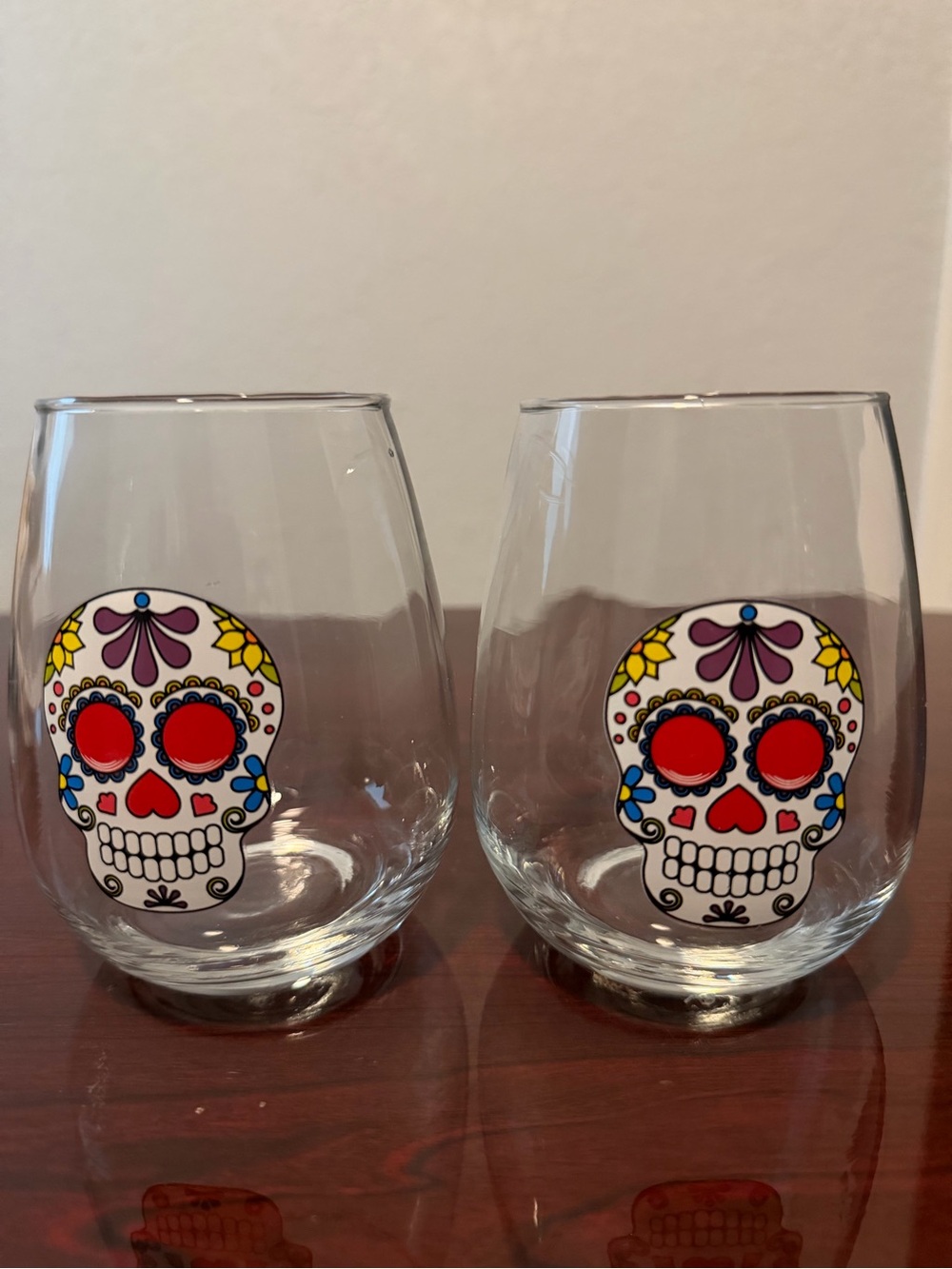 Day of the Dead stemless wine glass set